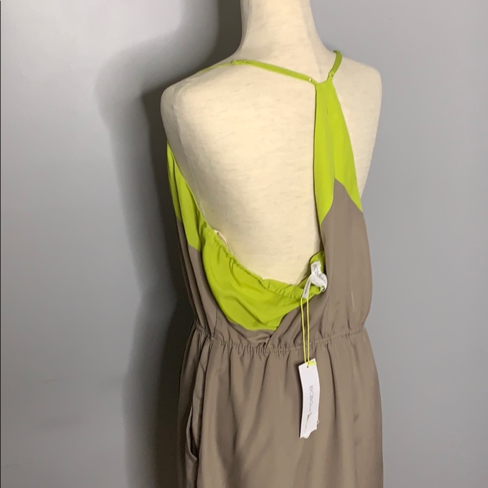 NWT BCBG Tan & Lime Green Mini Cut Out Dress Large - Picture 14 of 16